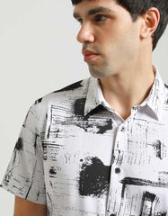 Stretch fabric half sleeve shirt with patterned