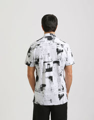 Stretch fabric half sleeve shirt with patterned