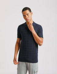 Checked knit polo shirt