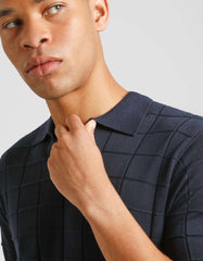 Checked knit polo shirt