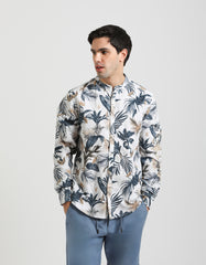 Linen blend patterned shirt