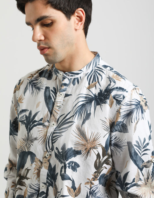 Linen blend patterned shirt