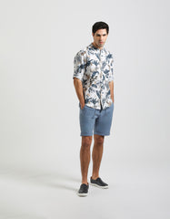 Linen blend patterned shirt