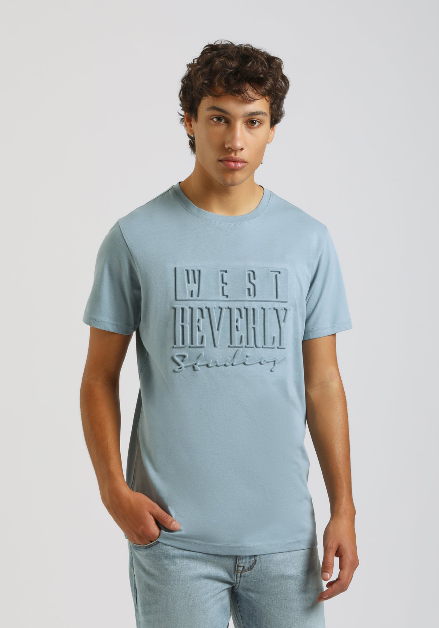 T-shirt con stampa a rilievo |Colore:Polvere