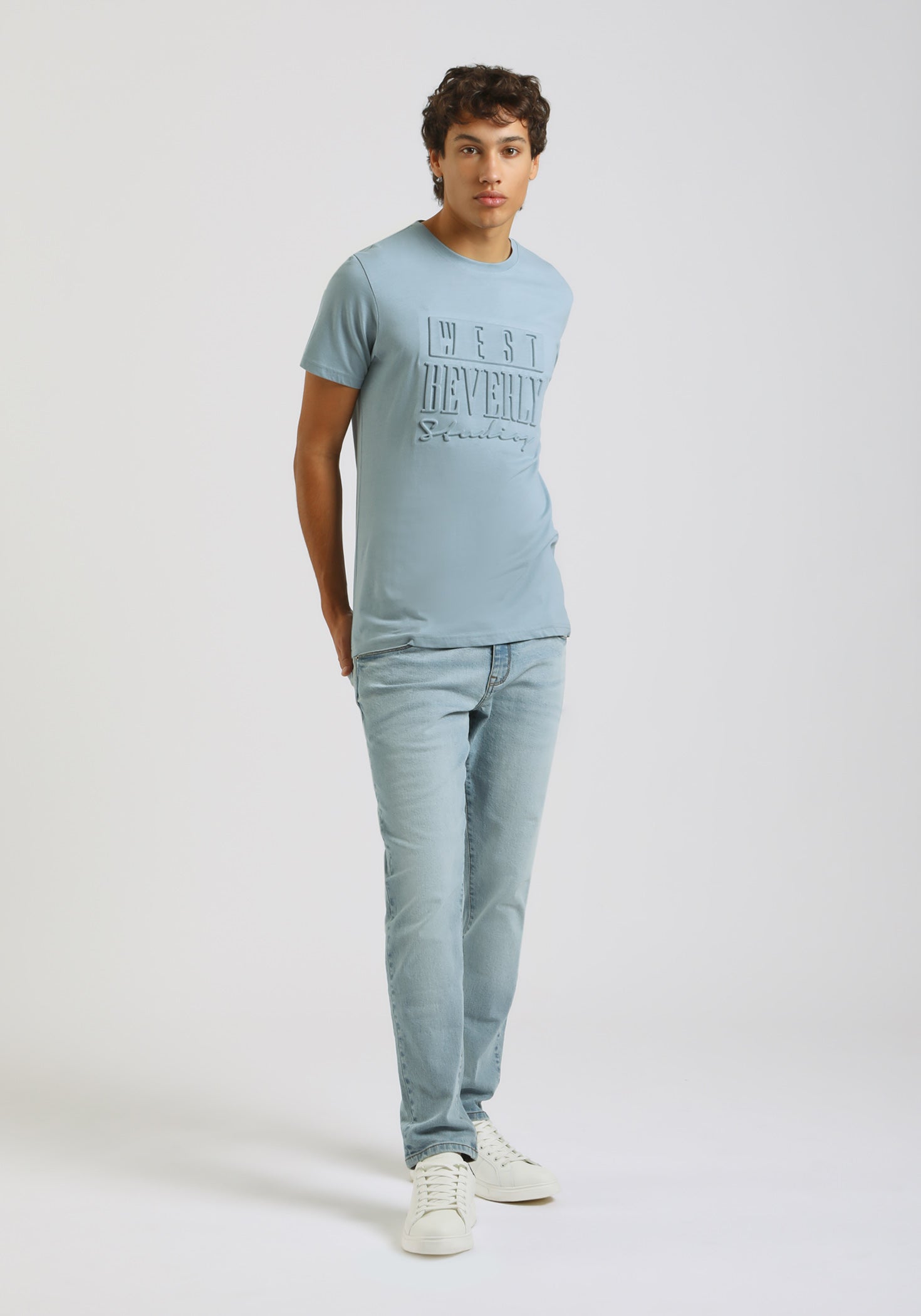 T-shirt con stampa a rilievo |Colore:Polvere