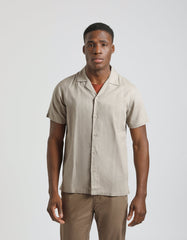 Camicia mezza manica misto lino a righe