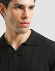 Ribbed knit polo shirt