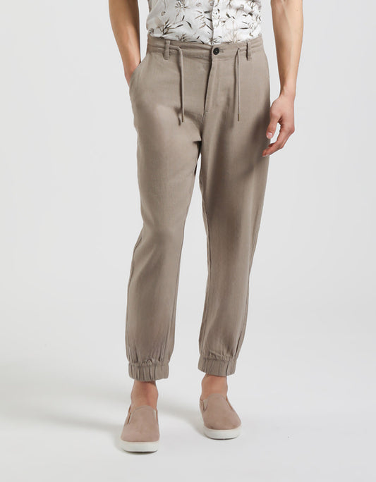 Pantaloni misto lino con elastici alle caviglie