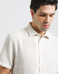 Structured striped half-sleeve shirt