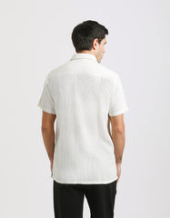 Structured striped half-sleeve shirt