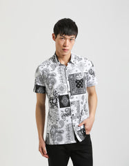 Stretch fabric half sleeve shirt with patterned