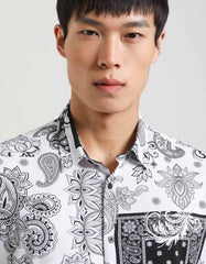 Stretch fabric half sleeve shirt with patterned