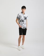 Stretch fabric half sleeve shirt with patterned