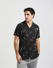 Camicia mezza manica fantasia 100% viscosa|Colore:Nero