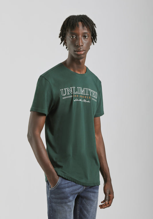 T-shirt 100% cotone con stampa|Colore:Petrolio