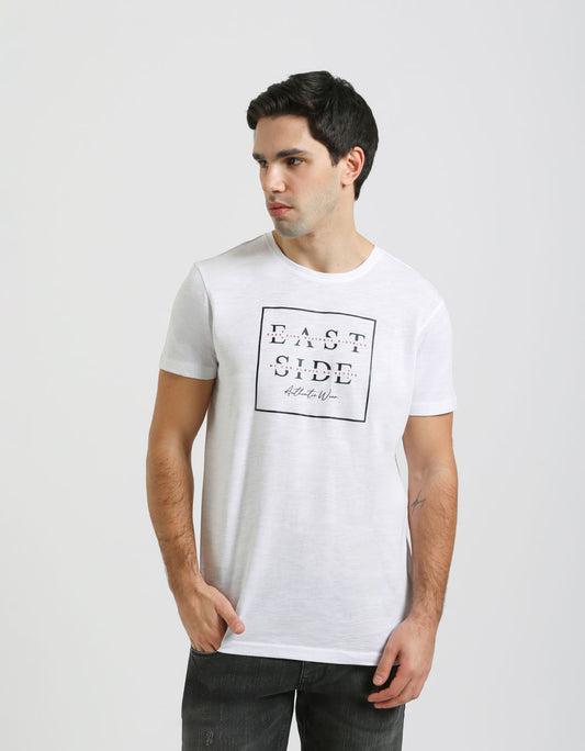 T-shirt 100% cotone con stampa|Colore:Bianco