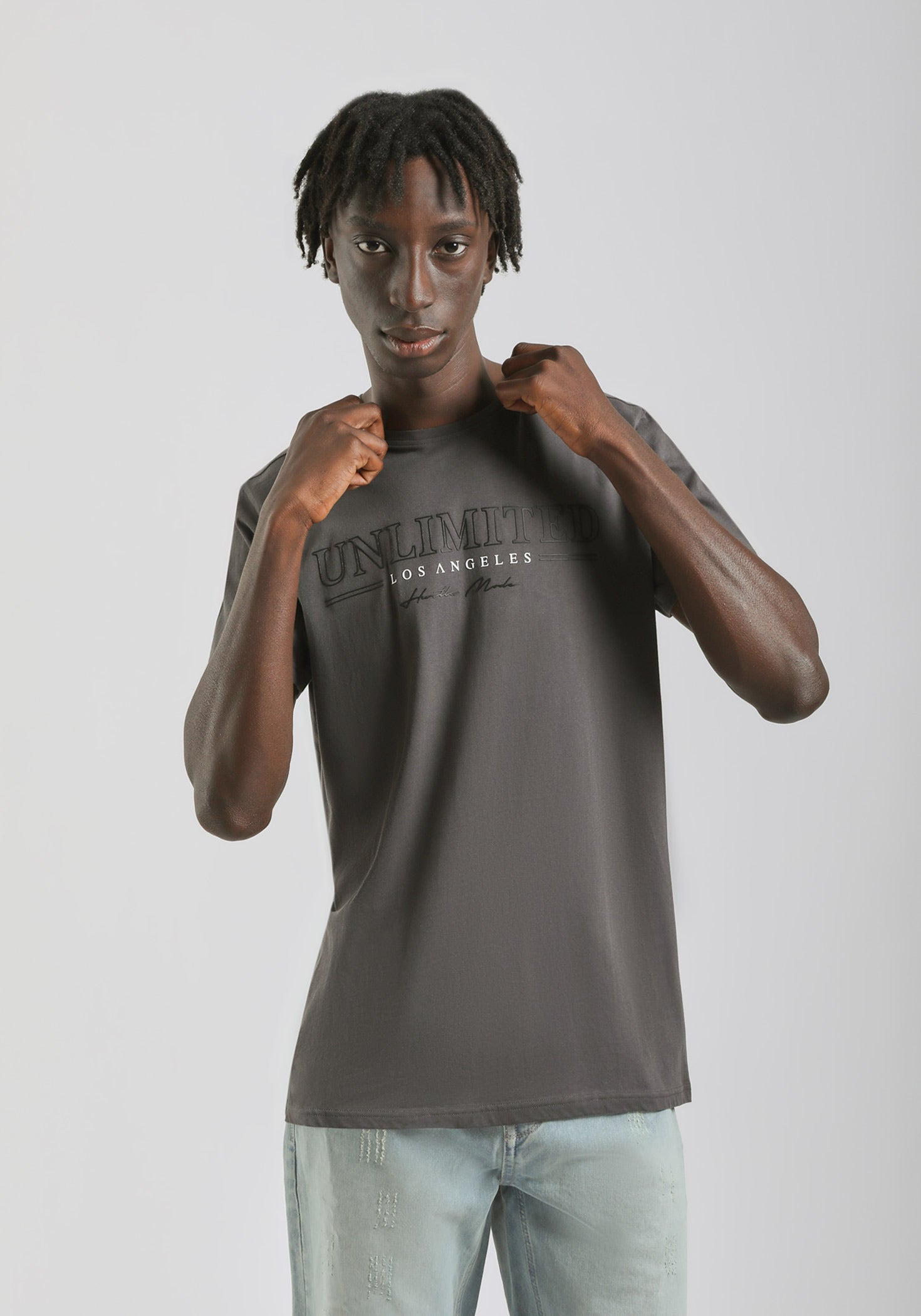 T-shirt 100% cotone con stampa|Colore:Grigio scuro