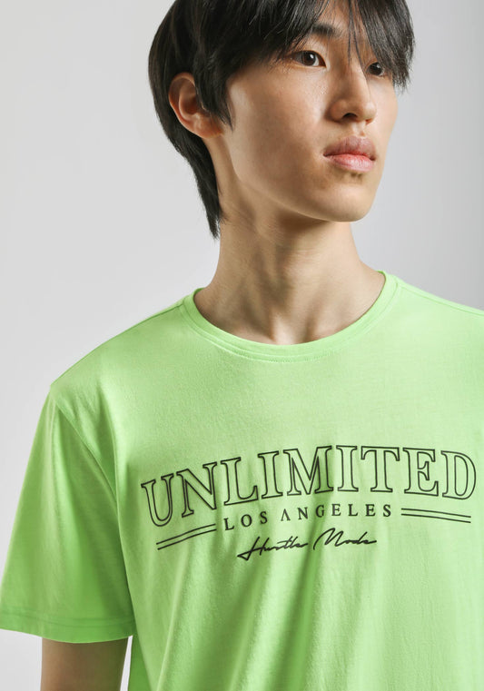 T-shirt 100% cotone con stampa|Colore:Verde fluo