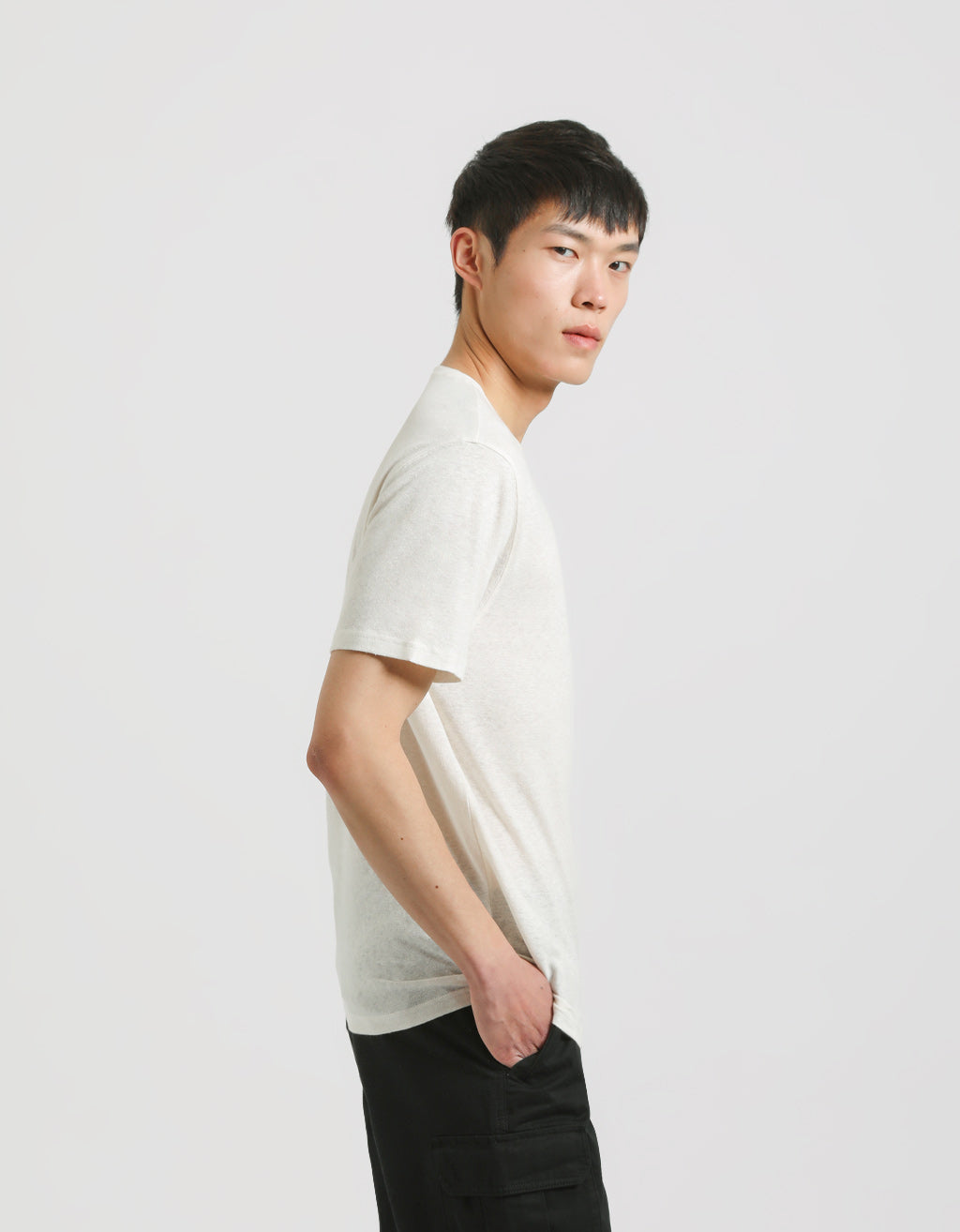 T-shirt misto lino|Colore:Off white