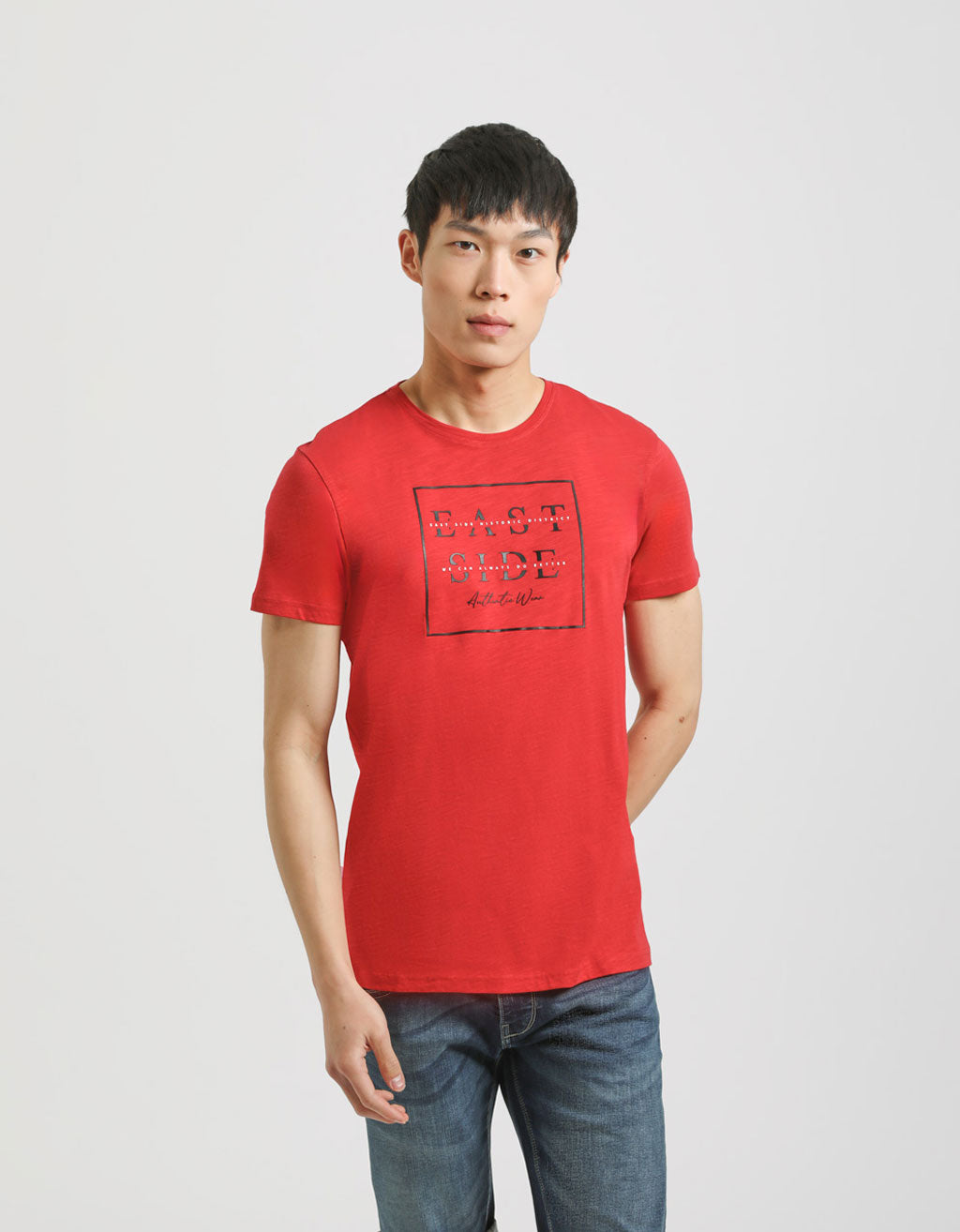 T-shirt 100% cotone con stampa|Colore:Rosso