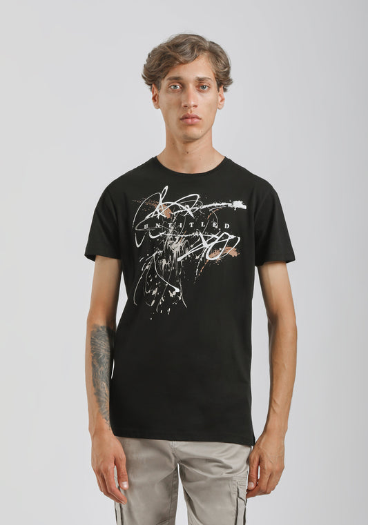 T-shirt 100% cotone con stampa|Colore:Nero