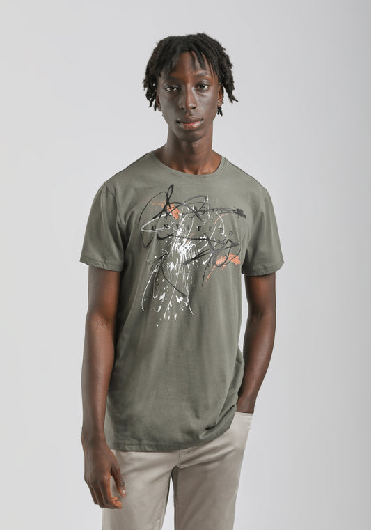 T-shirt 100% cotone con stampa|Colore:Salvia