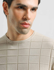 Plaid knit T-shirt