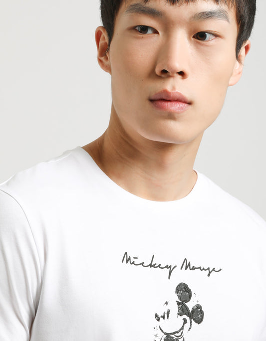 T-shirt con stampa "MICKEY MOUSE"|Colore:Bianco