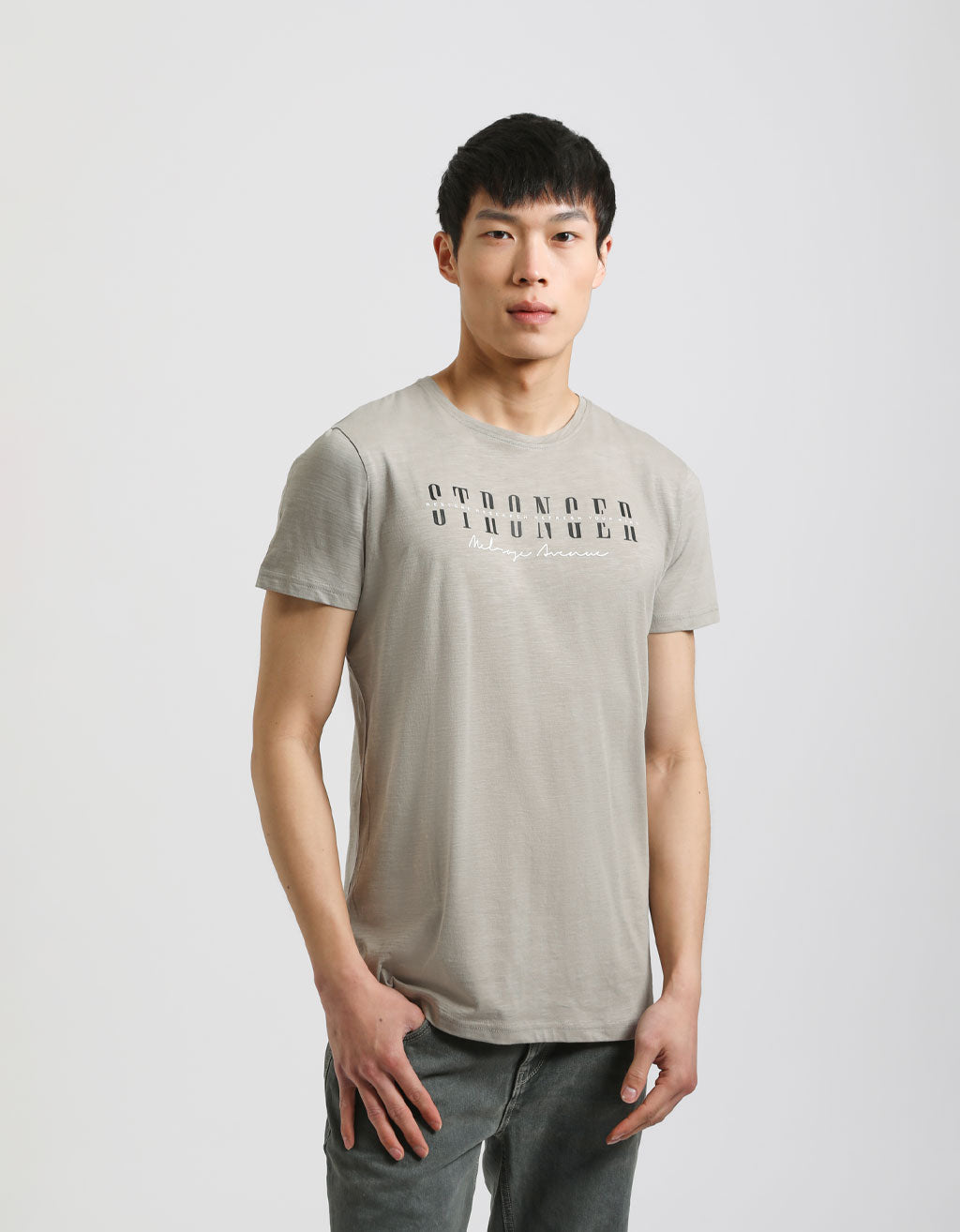 T-shirt 100% cotone con stampa|Colore:Grigio medio