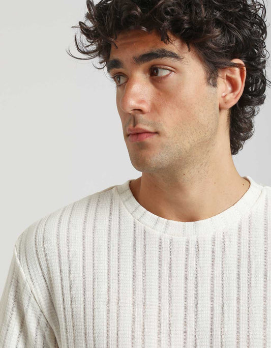 T-shirt a righe strutturate|Colore:Off white