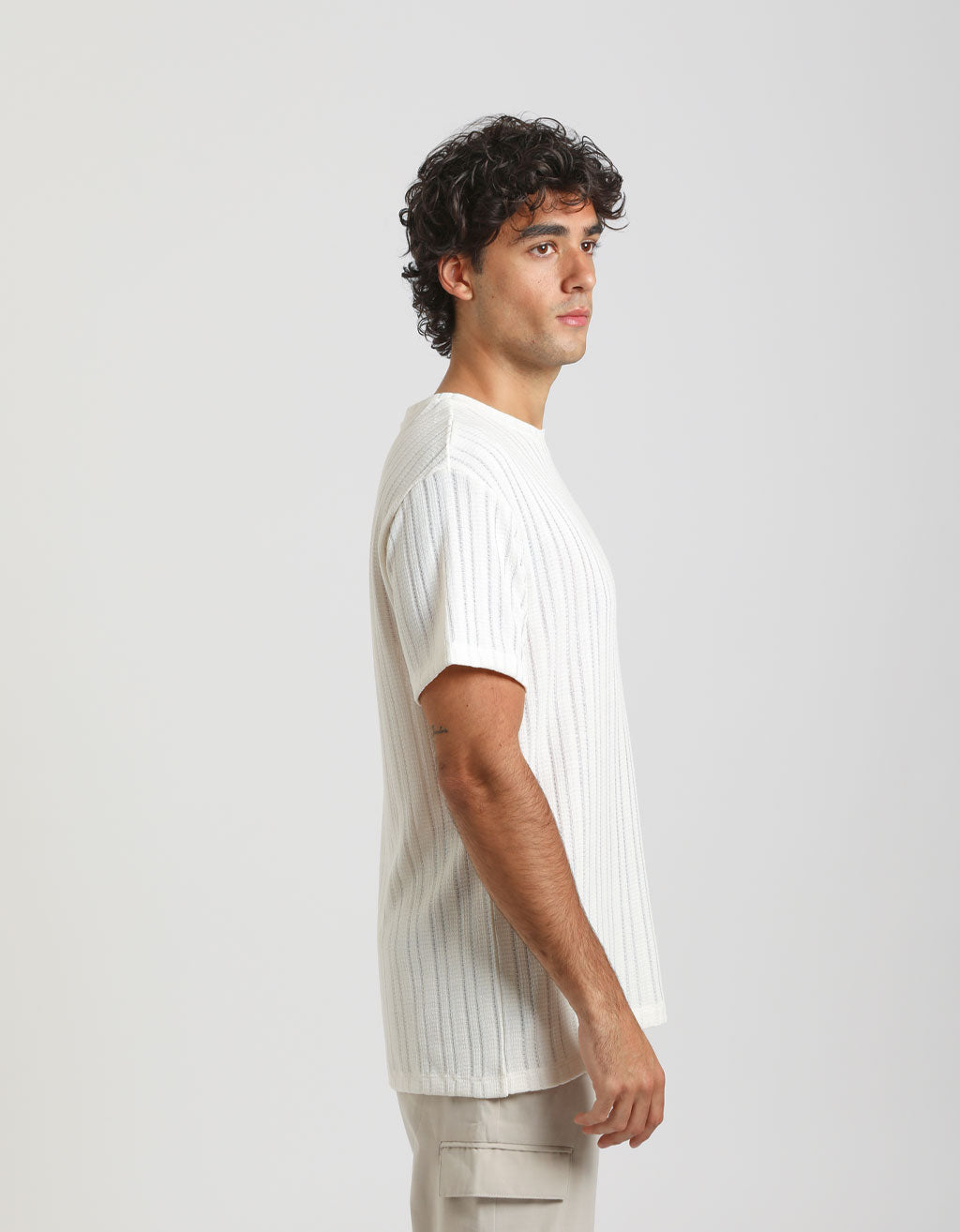 T-shirt a righe strutturate|Colore:Off white