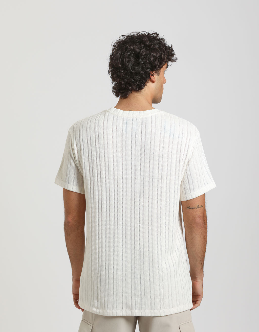 T-shirt a righe strutturate|Colore:Off white