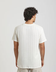 T-shirt a righe strutturate|Colore:Off white