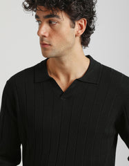 Ribbed long-sleeved polo shirt
