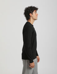 Ribbed long-sleeved polo shirt