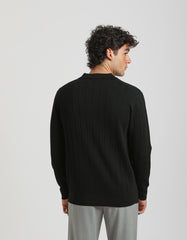 Ribbed long-sleeved polo shirt