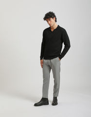 Ribbed long-sleeved polo shirt