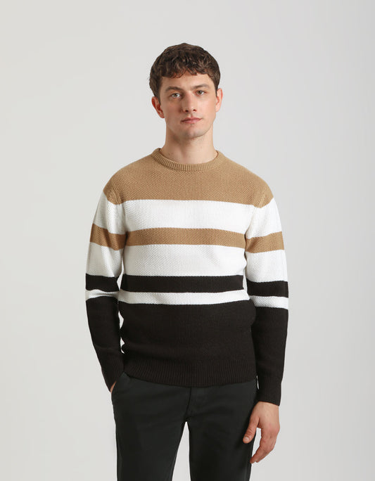 Maglia girocollo colorblock|Colore:Cammello