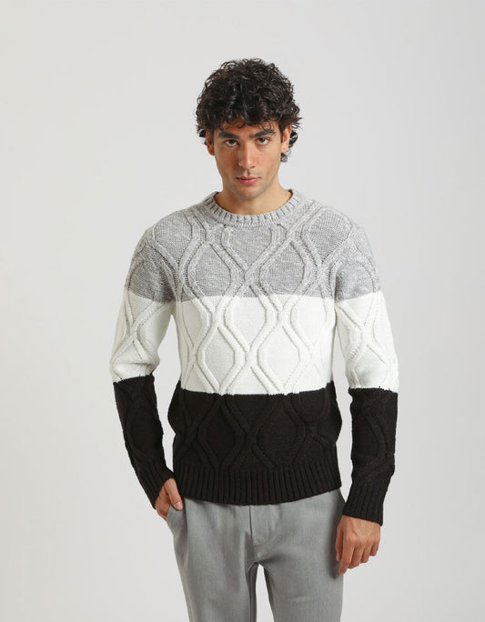 Maglia girocollo colorblock strutturata