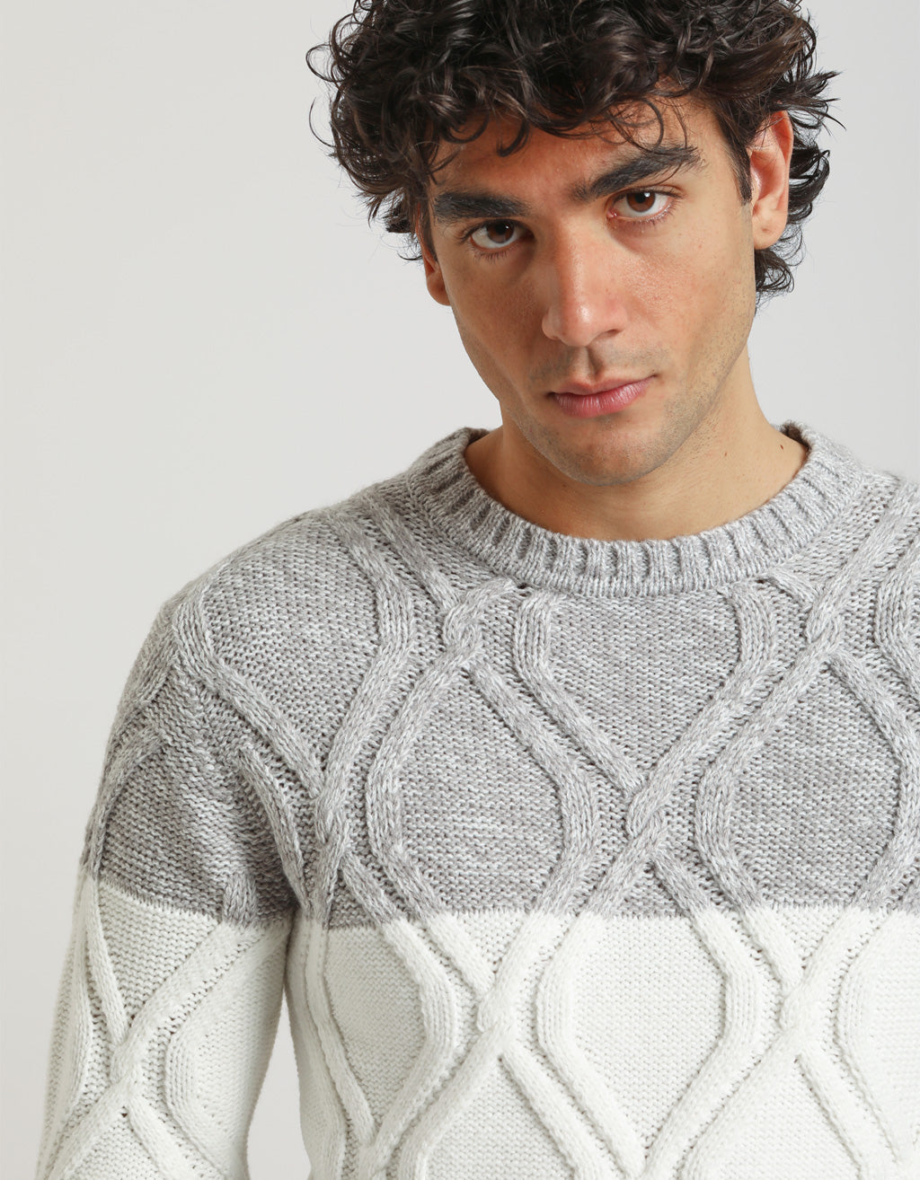 Maglia girocollo colorblock strutturata|Colore:Grigio perla tw