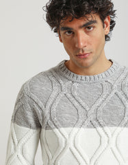 Maglia girocollo colorblock strutturata|Colore:Grigio perla tw
