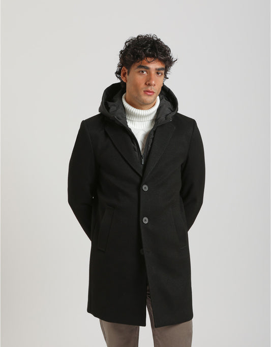 3 button hooded coat