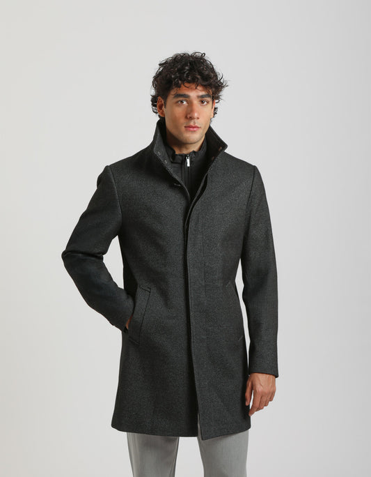 Mock neck coat with patterned