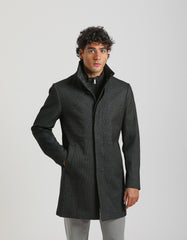 Mock neck coat with patterned