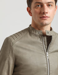 Faux leather jacket with marbled effect