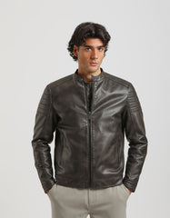 Faux leather jacket with marbled effect