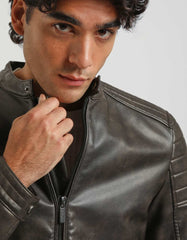 Faux leather jacket with marbled effect