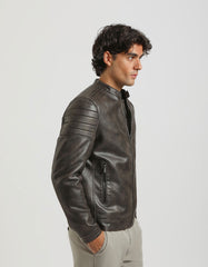 Faux leather jacket with marbled effect