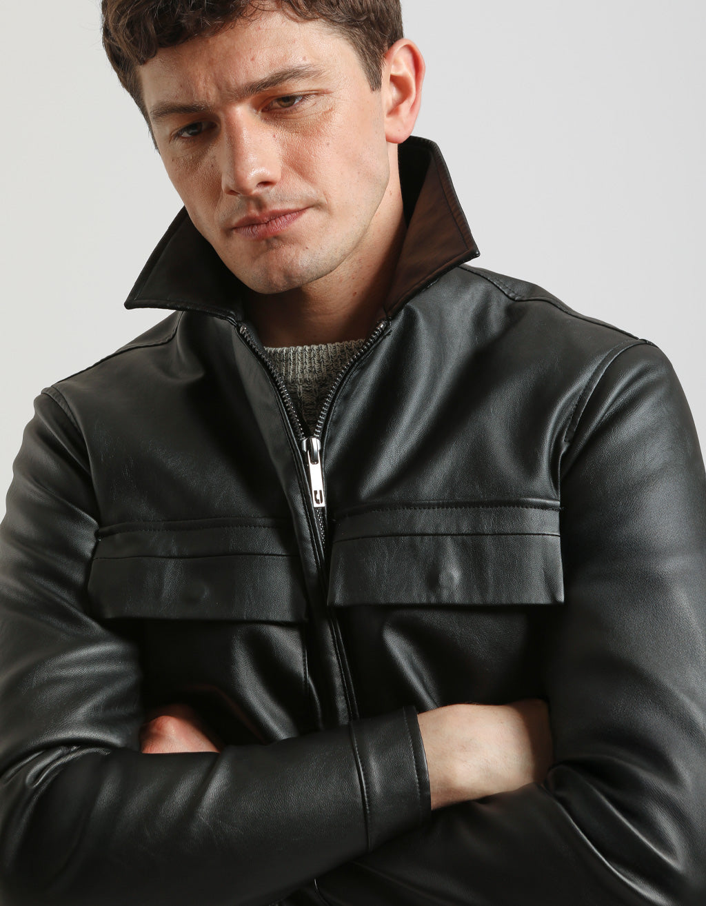 Giacca camicia effetto pelle|Colore:Nero