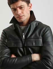 Giacca camicia effetto pelle|Colore:Nero